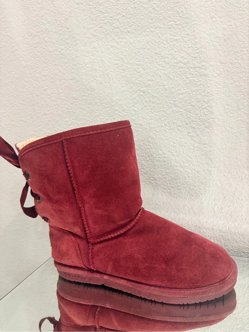 BearPaw Burgundy Suede Plush-Lined Winter Boots